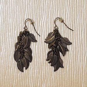 Leaf Carved Pewter Earrings Etched Style Dangle Hook Textured